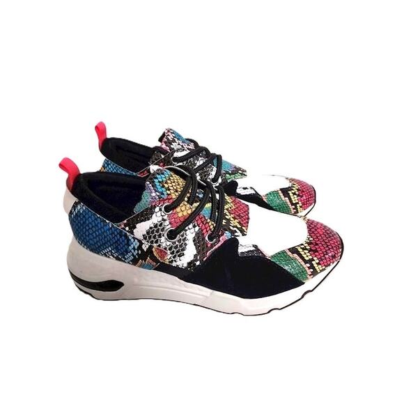 Steve Madden Cliff Bright Multicolor Snake Print Leather Sneakers 8 - Picture 2 of 9